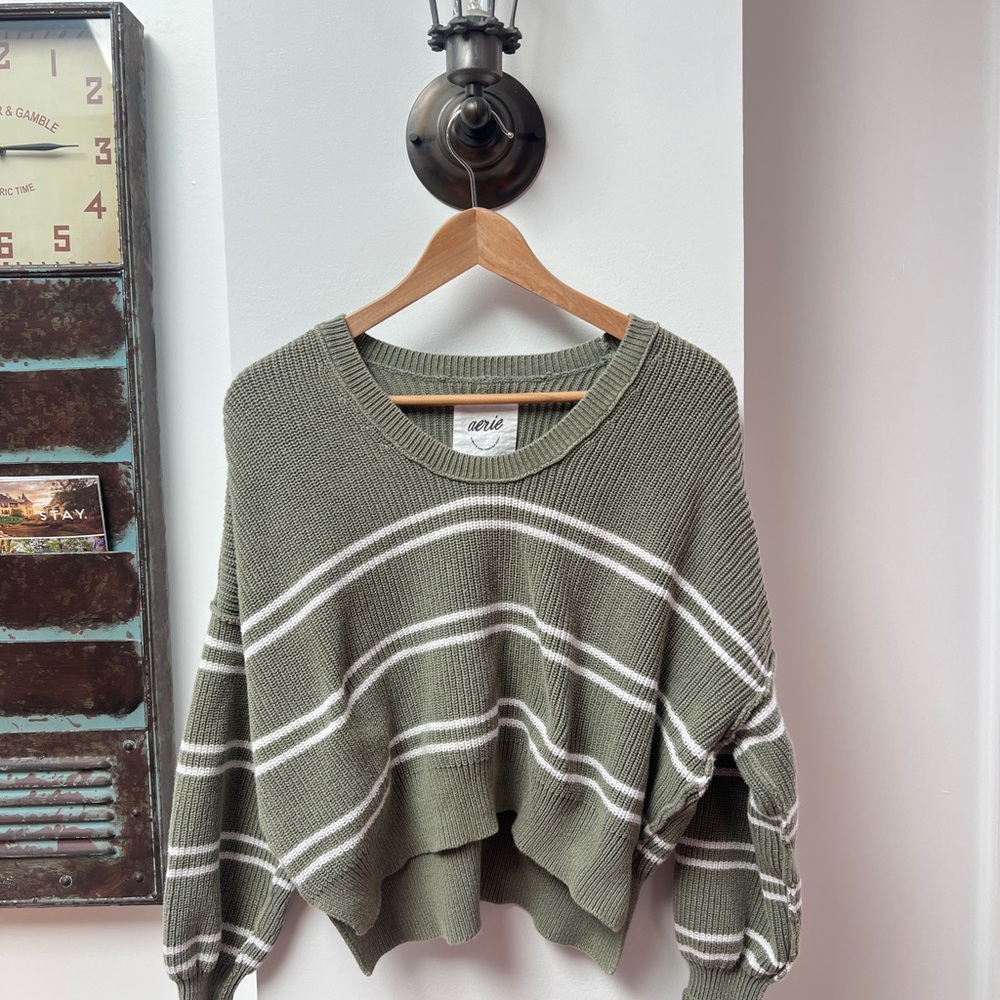 Aerie Olive Green Striped Sweater